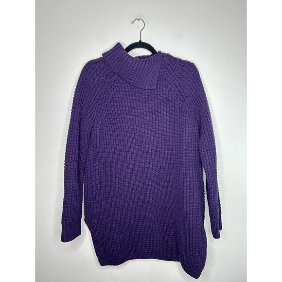 Lands' End Women's Oversized Cowl Neck Sweater Purple Cable Knit Size Med… - Picture 1 of 9